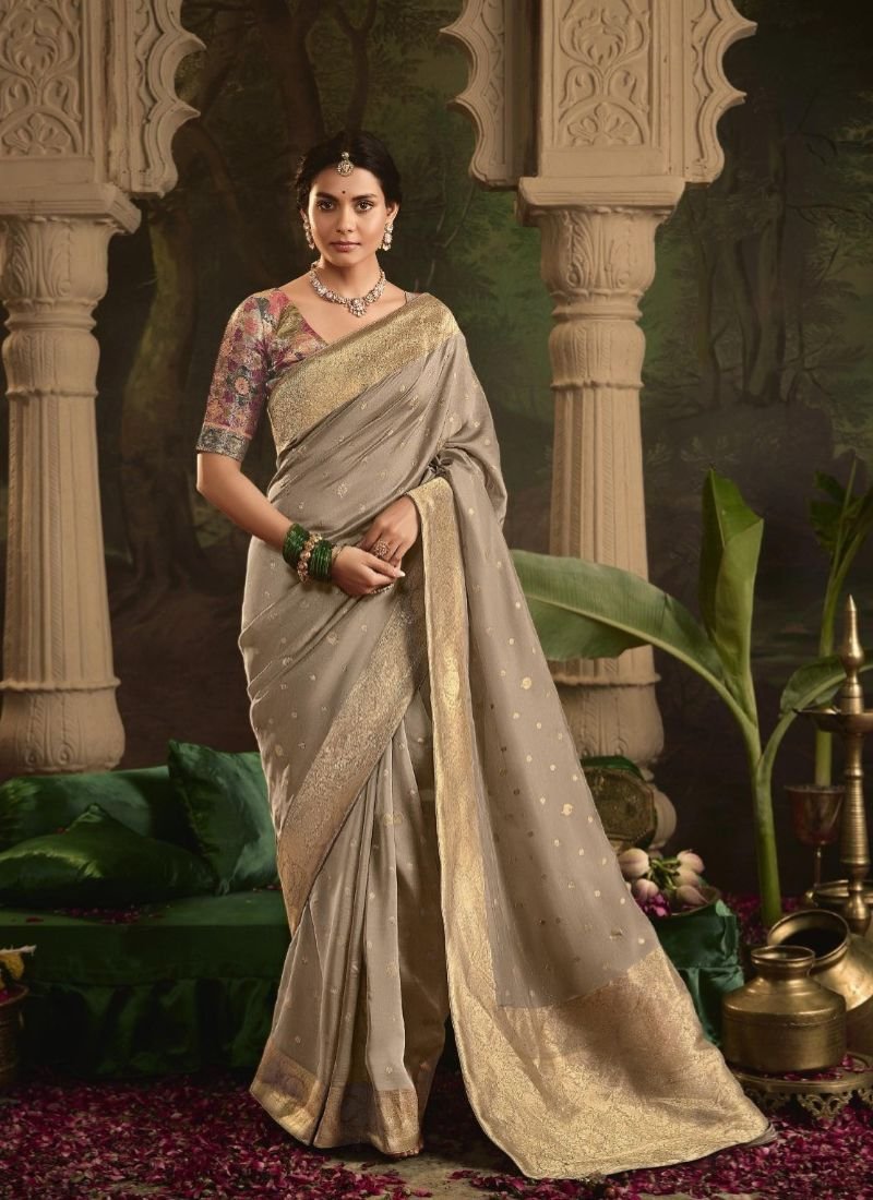 Beautiful zari weaving dola silk saree in Golden