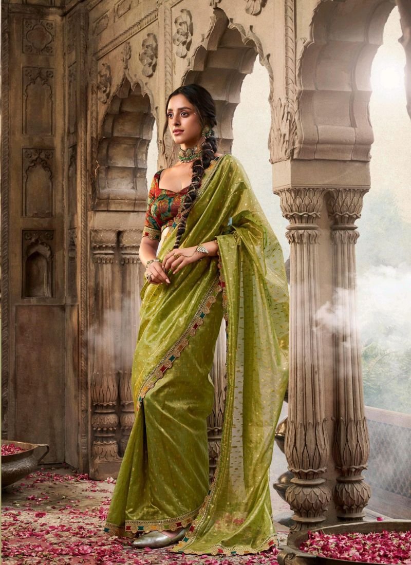 Elegant hand woven tissue silk saree in light green