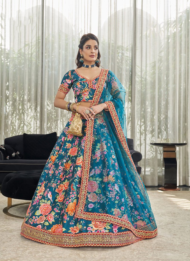 Stylish digital printed chinon lehenga choli in dark blue