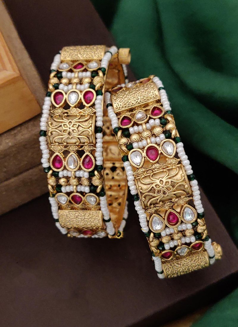 Latest gold plated brass bangles set in white