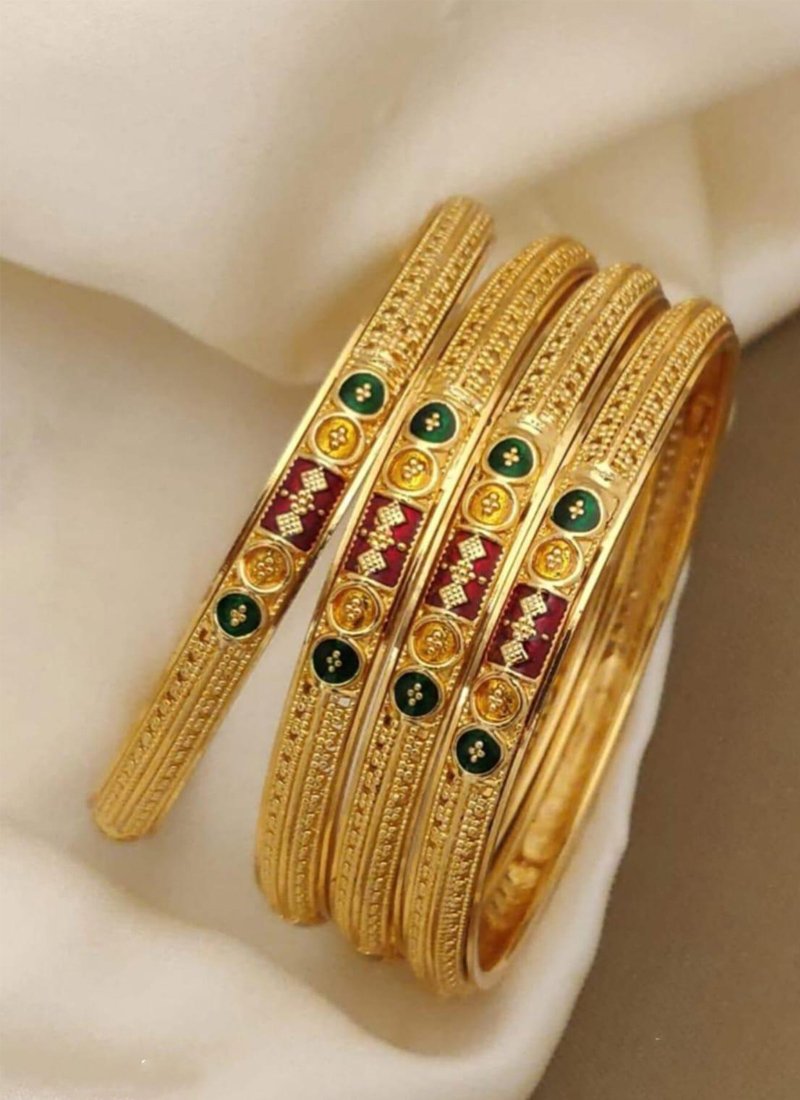 Beautiful brass gold plated meenakari bangles in red