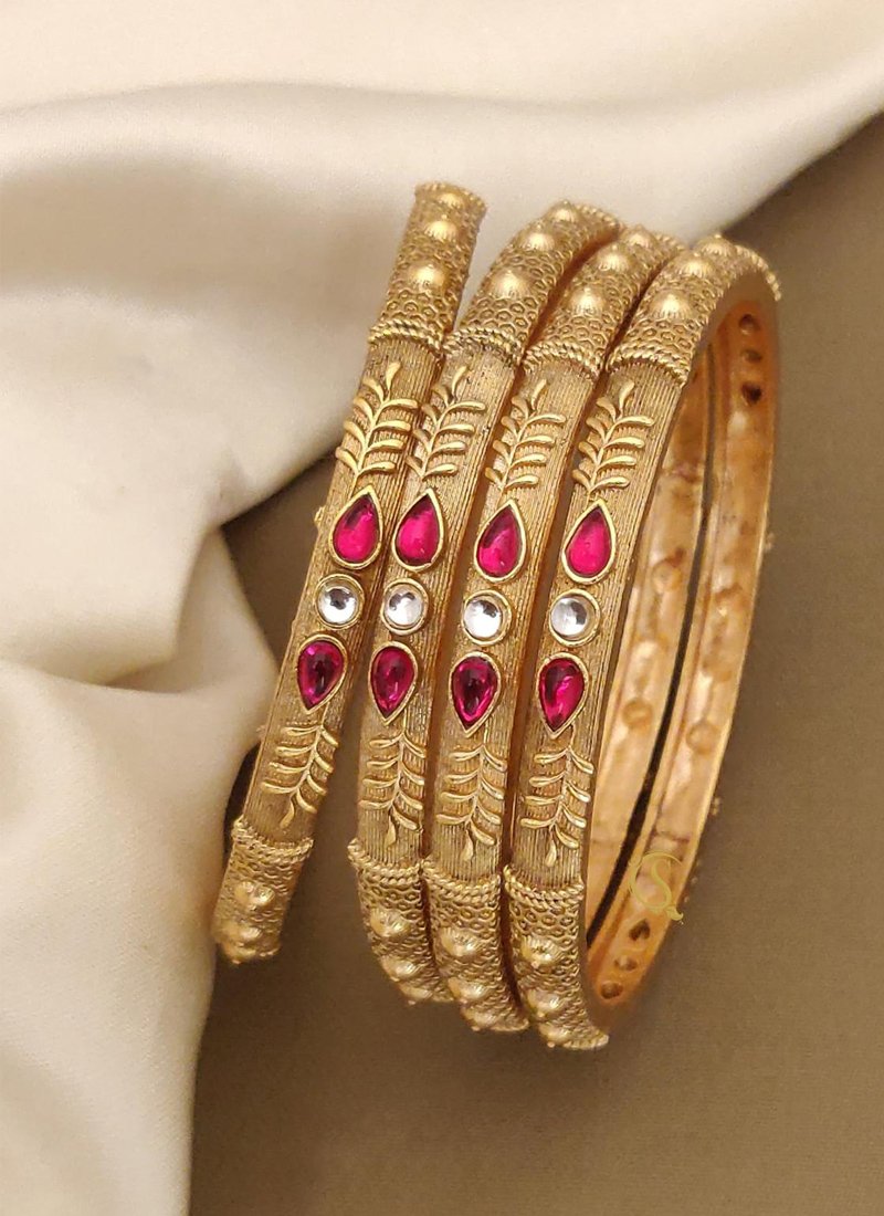 Beautiful brass gold plated meenakari bangles in pink