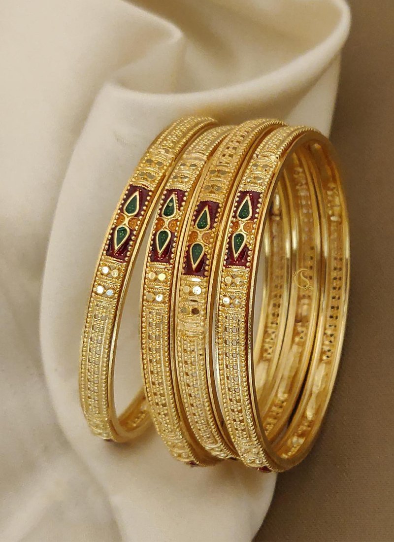 Beautiful brass gold plated meenakari bangles in dark green