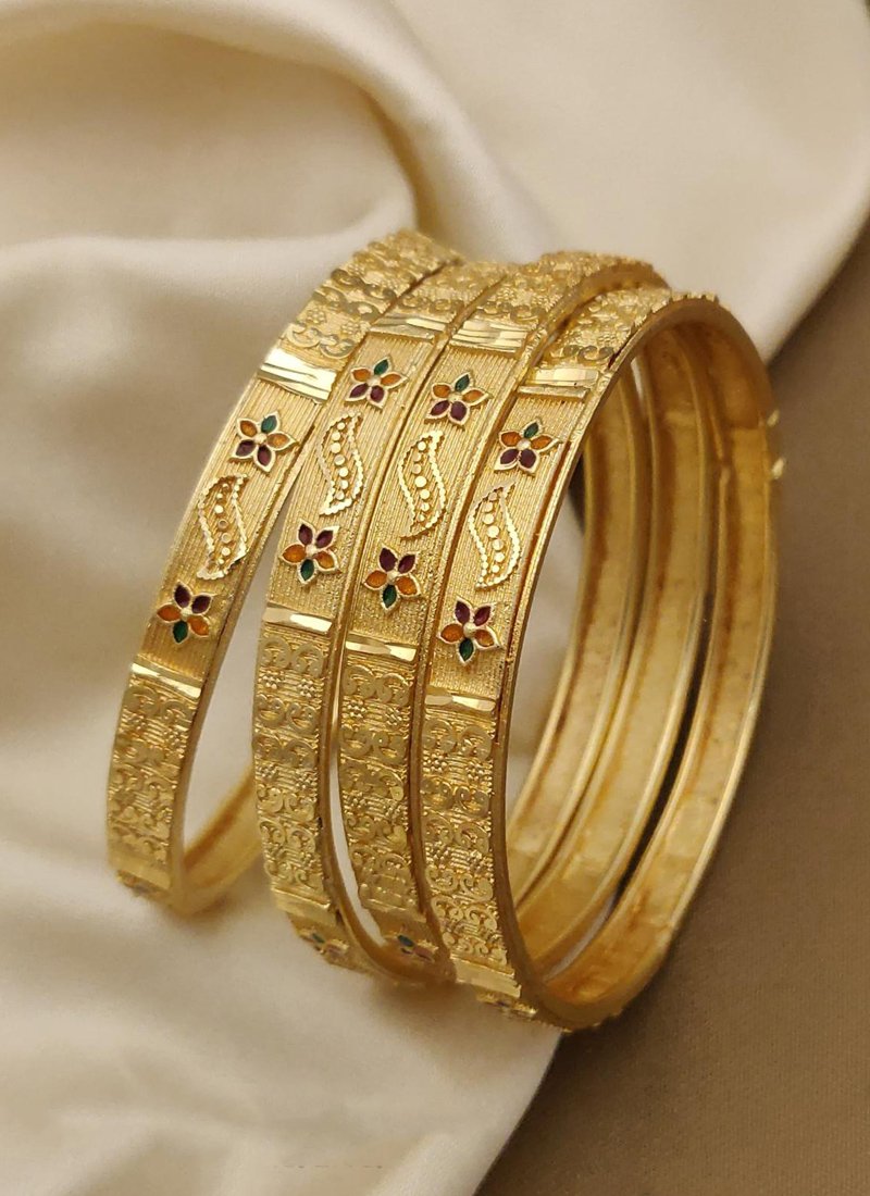 Beautiful brass gold plated meenakari bangles in orange