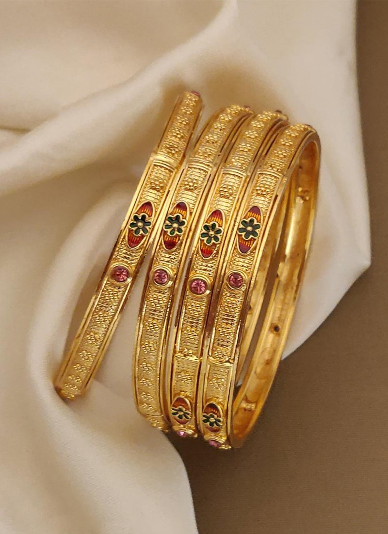 Beautiful brass gold plated meenakari bangles in baby pink