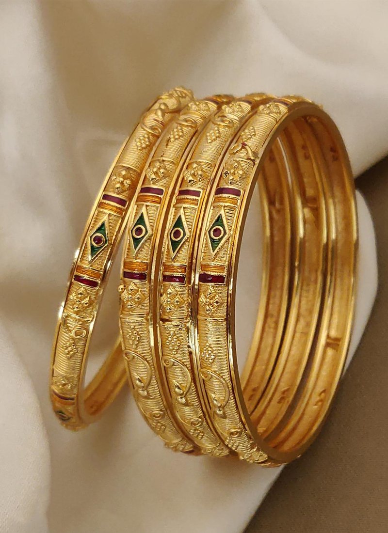 Beautiful brass gold plated meenakari bangles in dark magenta