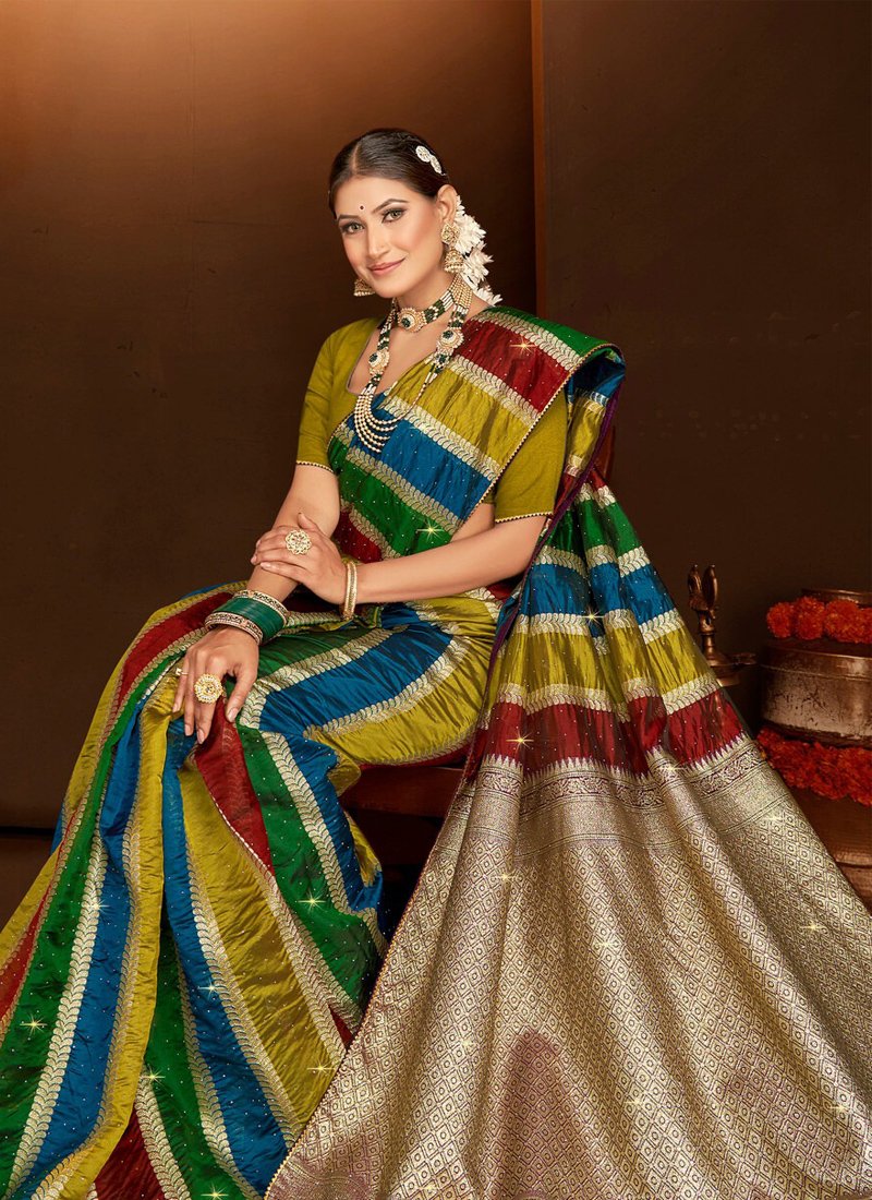 Swarovski Embellished Soft Organza Saree with Rich Pallu in light green