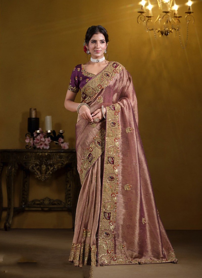 Beautiful Pure Khati Work Zari Organza Silk Saree in light purple