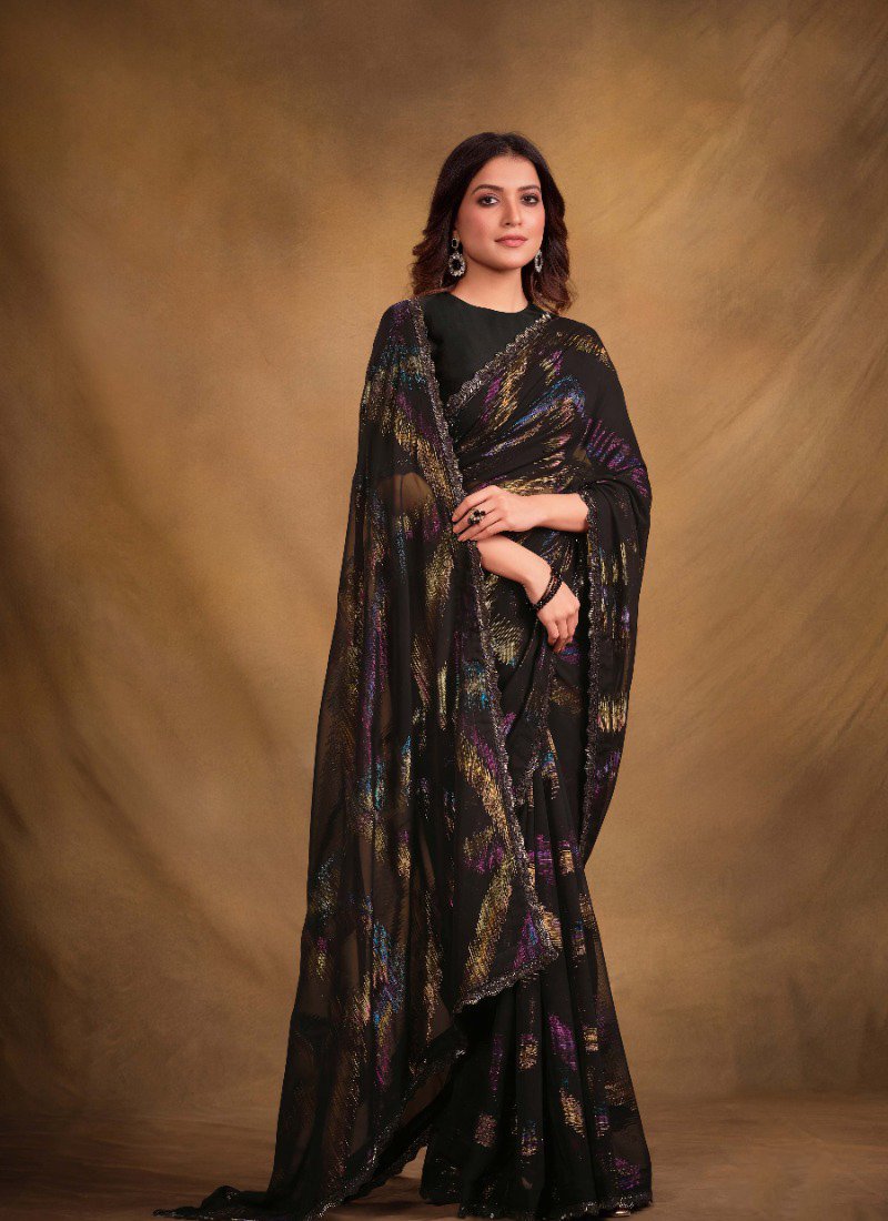 Exquisite Zari Jacquard Silk Saree in black with Satin Silk Blouse