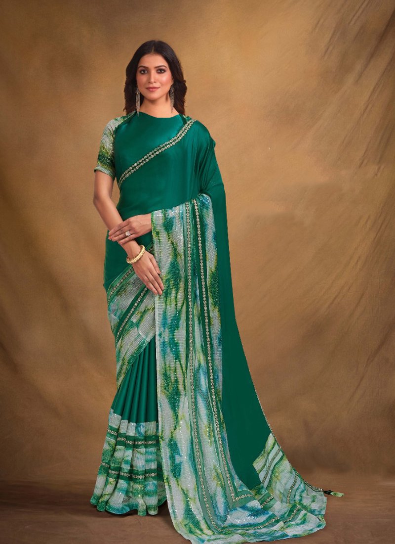 Exquisite Zari Jacquard Silk Saree in dark green with Satin Silk Blouse