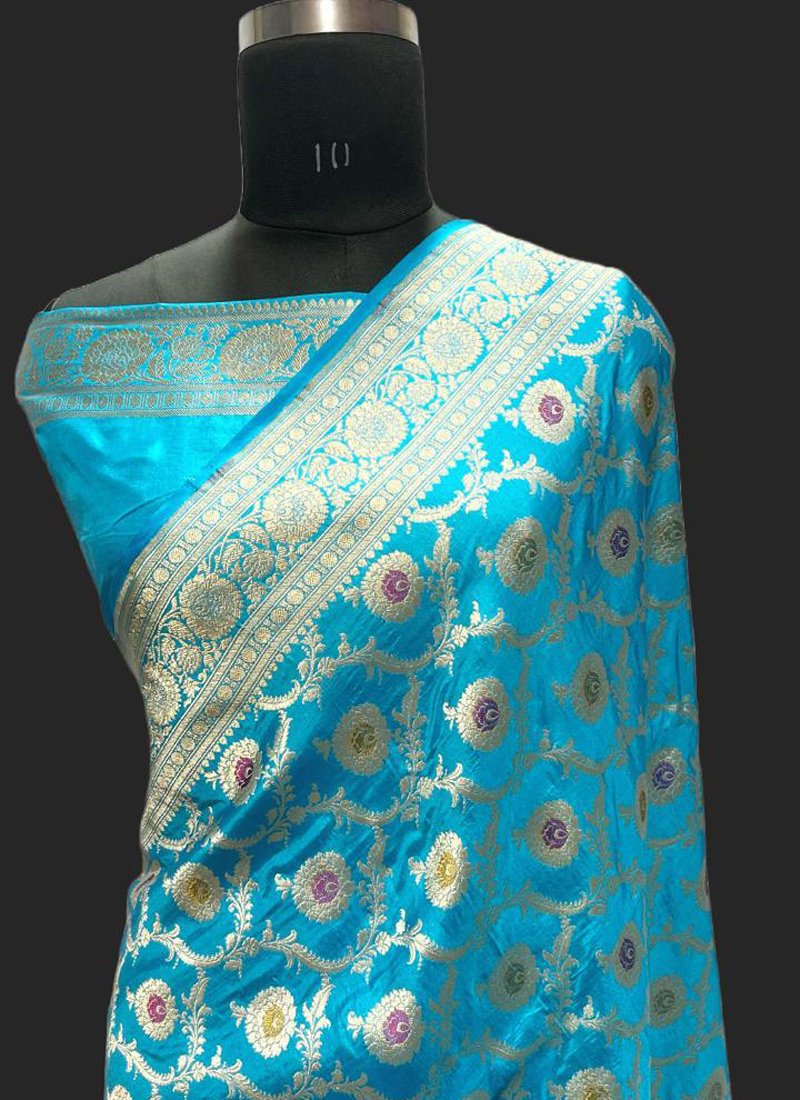 Pure Katan Silk Banarasi Handloom Saree in light blue