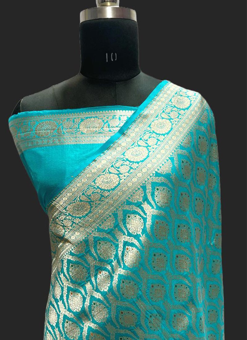 Pure Katan Silk Banarasi Handloom Saree in blue