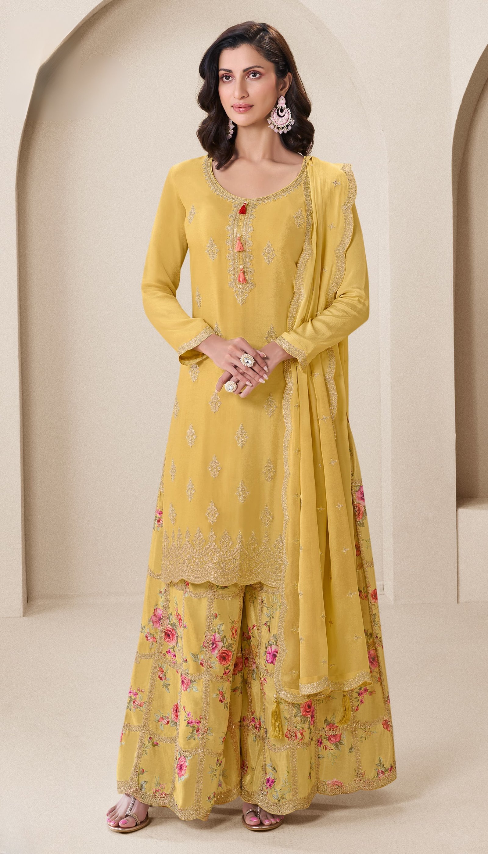 Stunning Goldenrod Chinon Sharara Set for Women