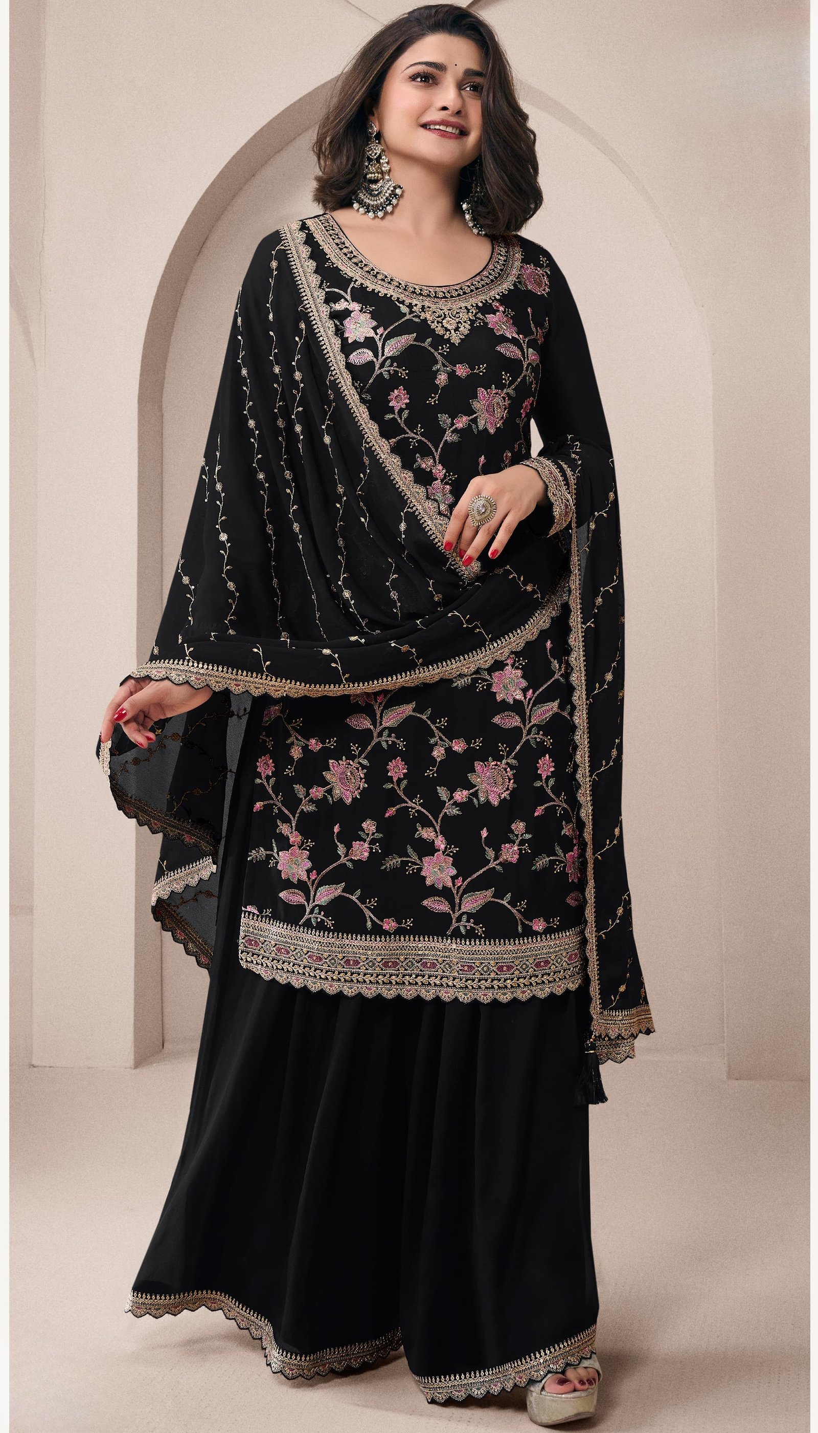 Black Embroidered Sharara Set