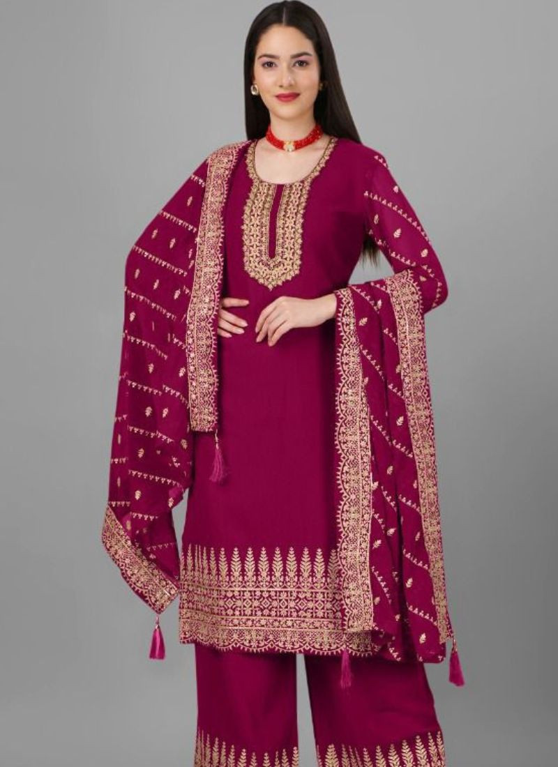 Faux Georgette Suit in Pink