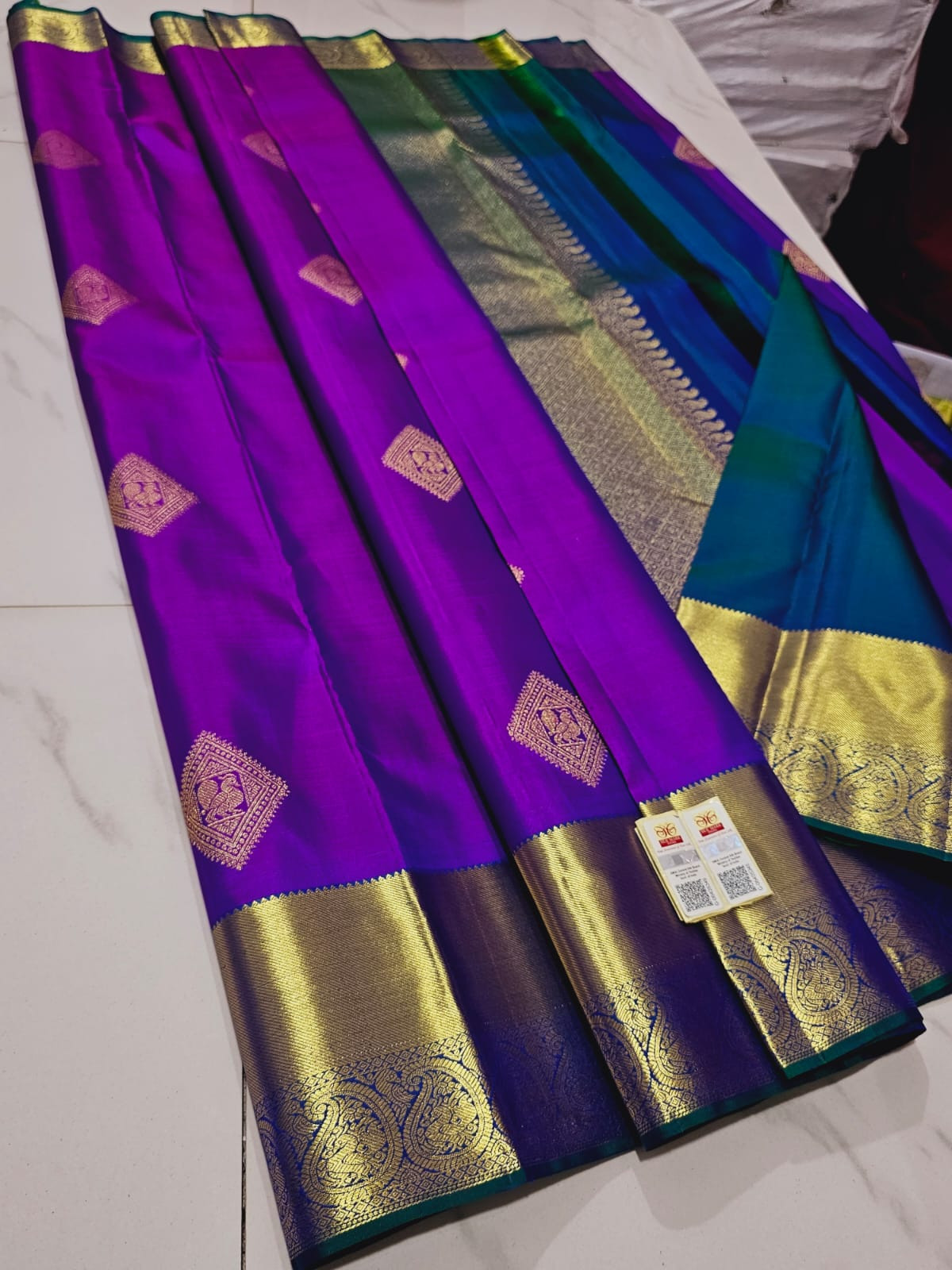 Kanchipuram Pure Handloom Silk Saree In Purple