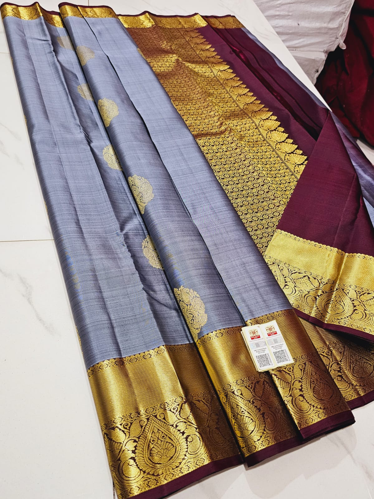 Kanchipuram Pure Handloom Silk Saree In Powder Blue