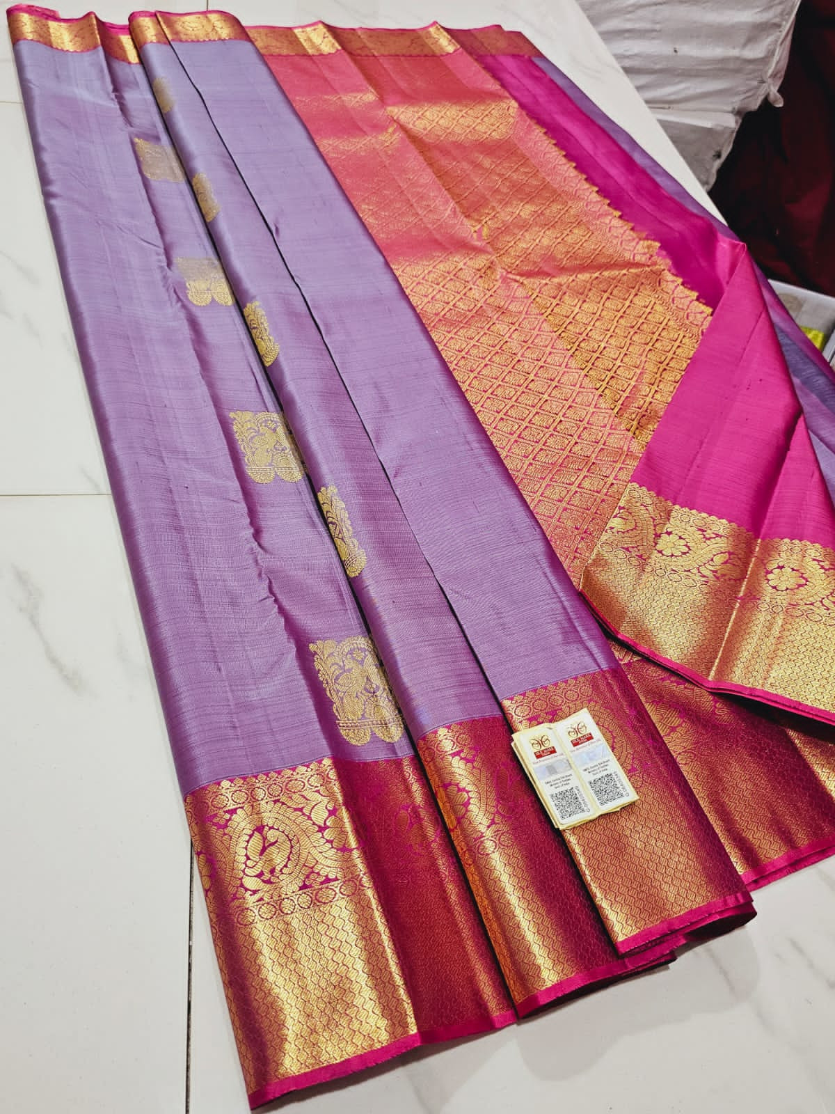 Kanchipuram Pure Handloom Silk Saree In Lavender