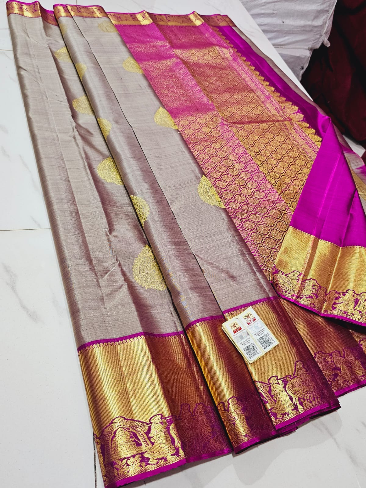 Kanchipuram Pure Handloom Silk Saree In Beaver
