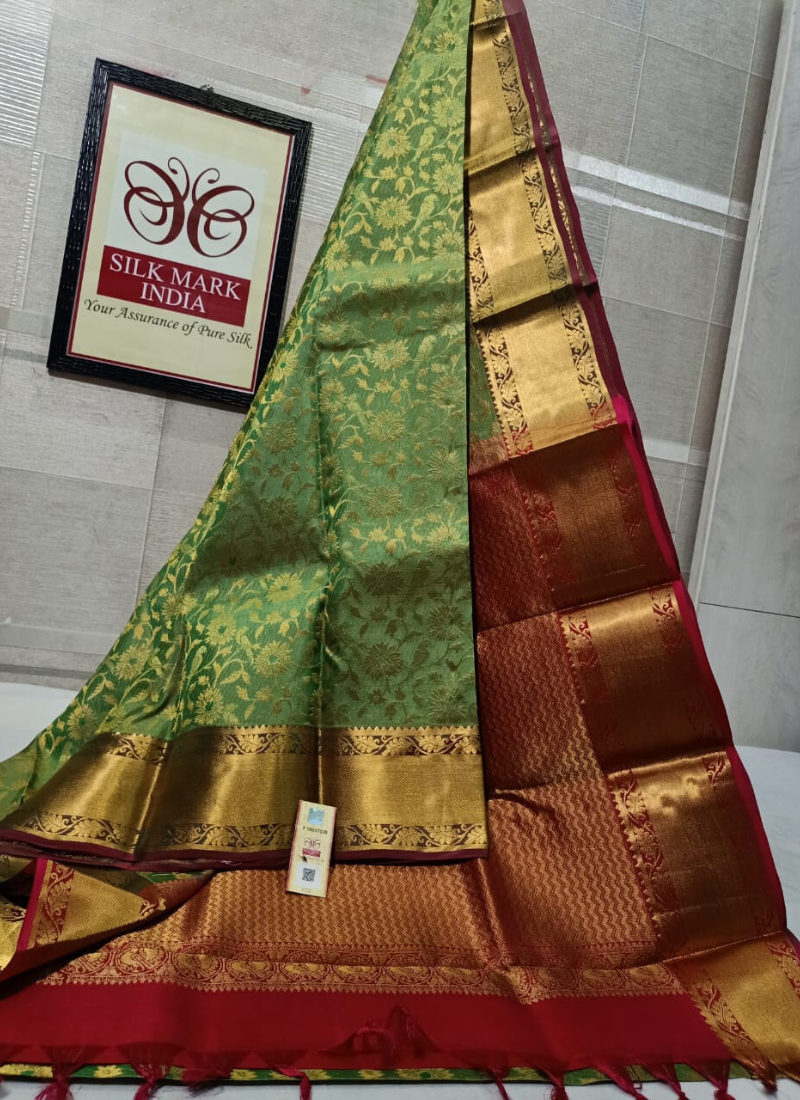 Pure Kanjivaram Bridal Wear Saree With Zari Work In Green