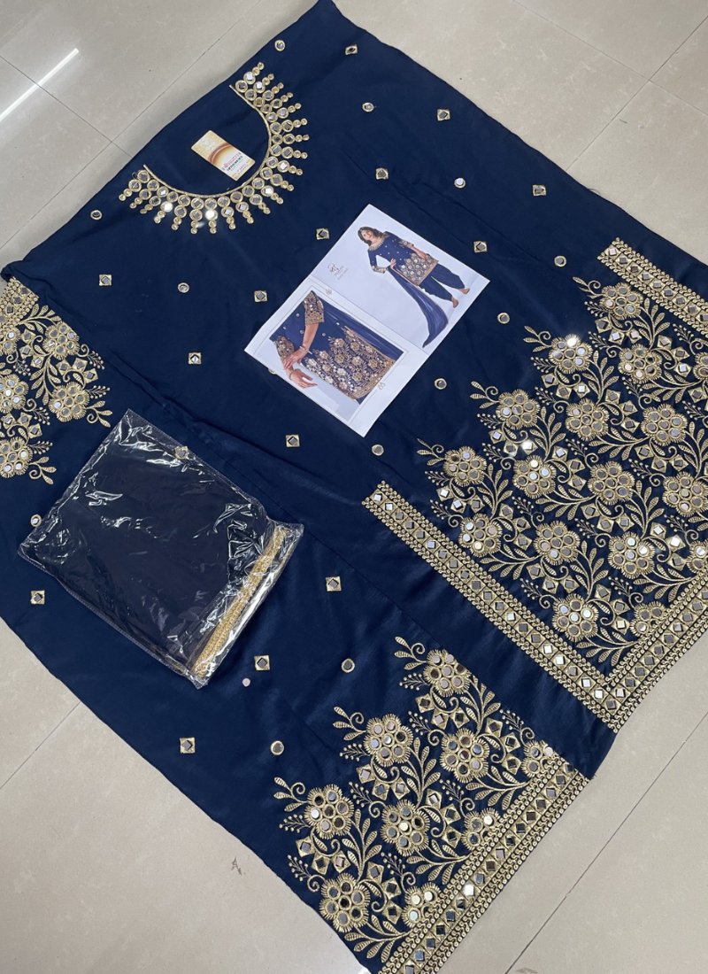 Embroidered Bitalian Soft Silk Patiala Salwar Kameez In Blue