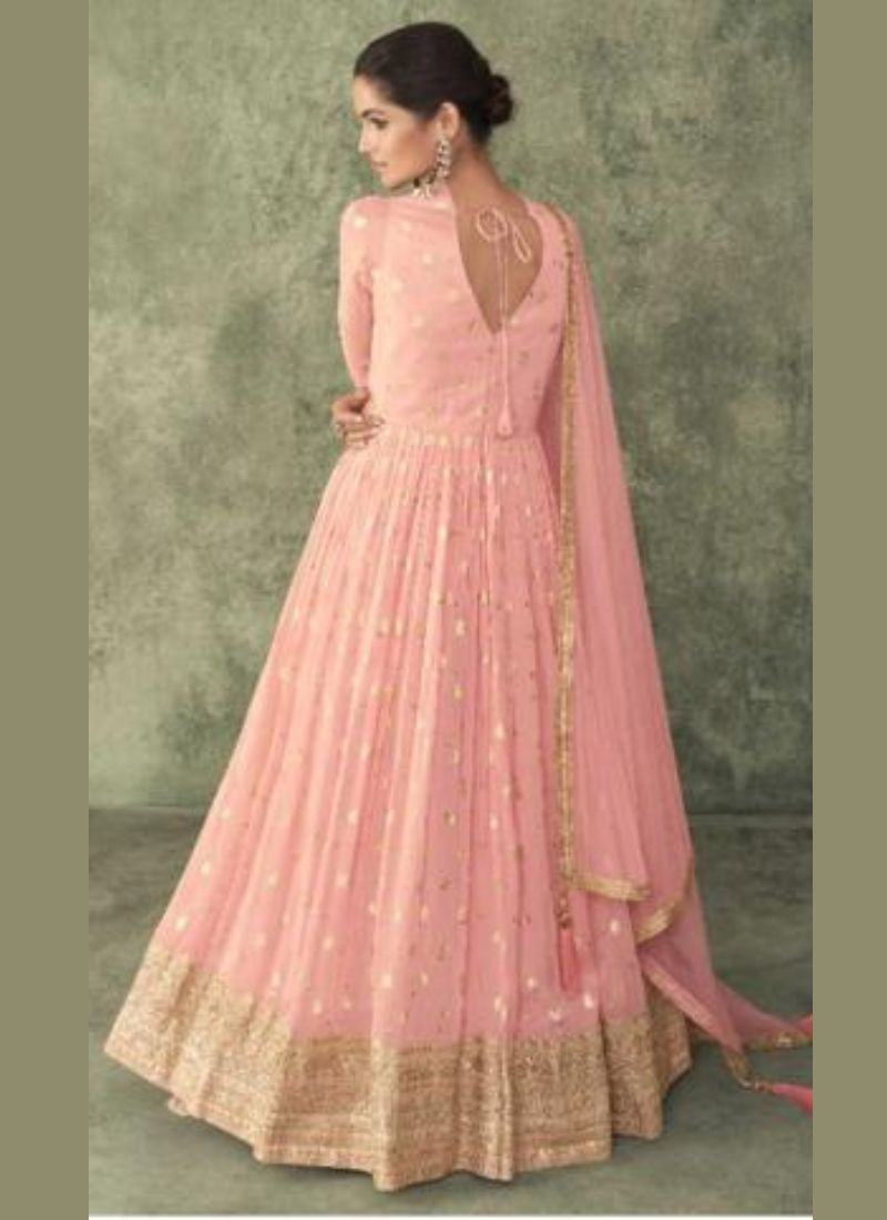 Sequined Pure Viscose Silk Abaya Style Suit In Pink