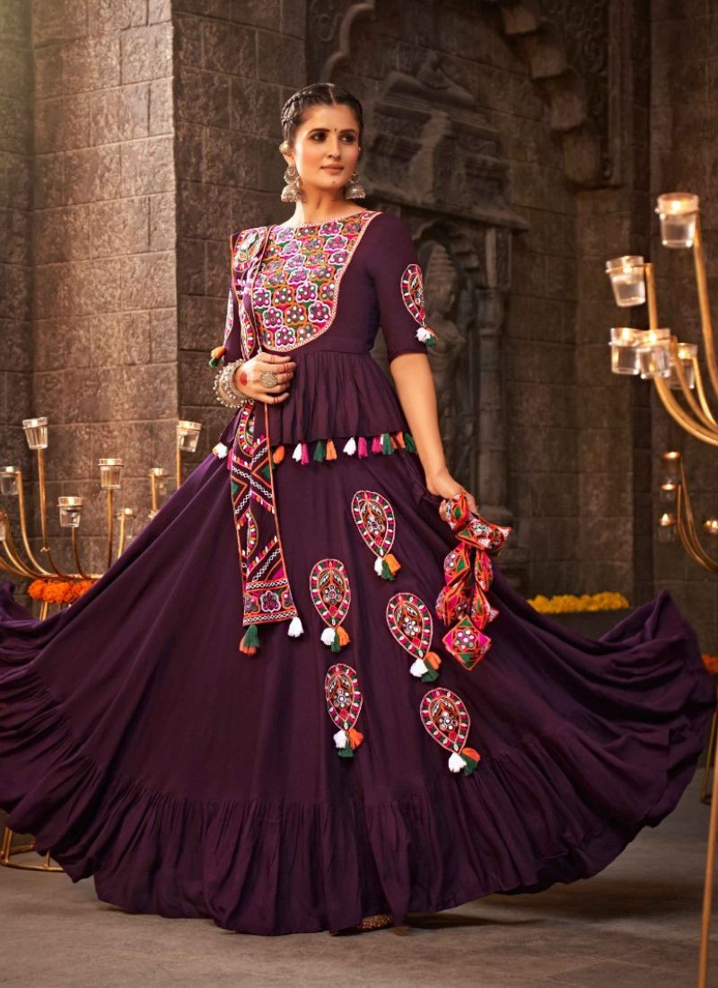 Embroidered Viscose Rayon Chaniya Choli In Purple