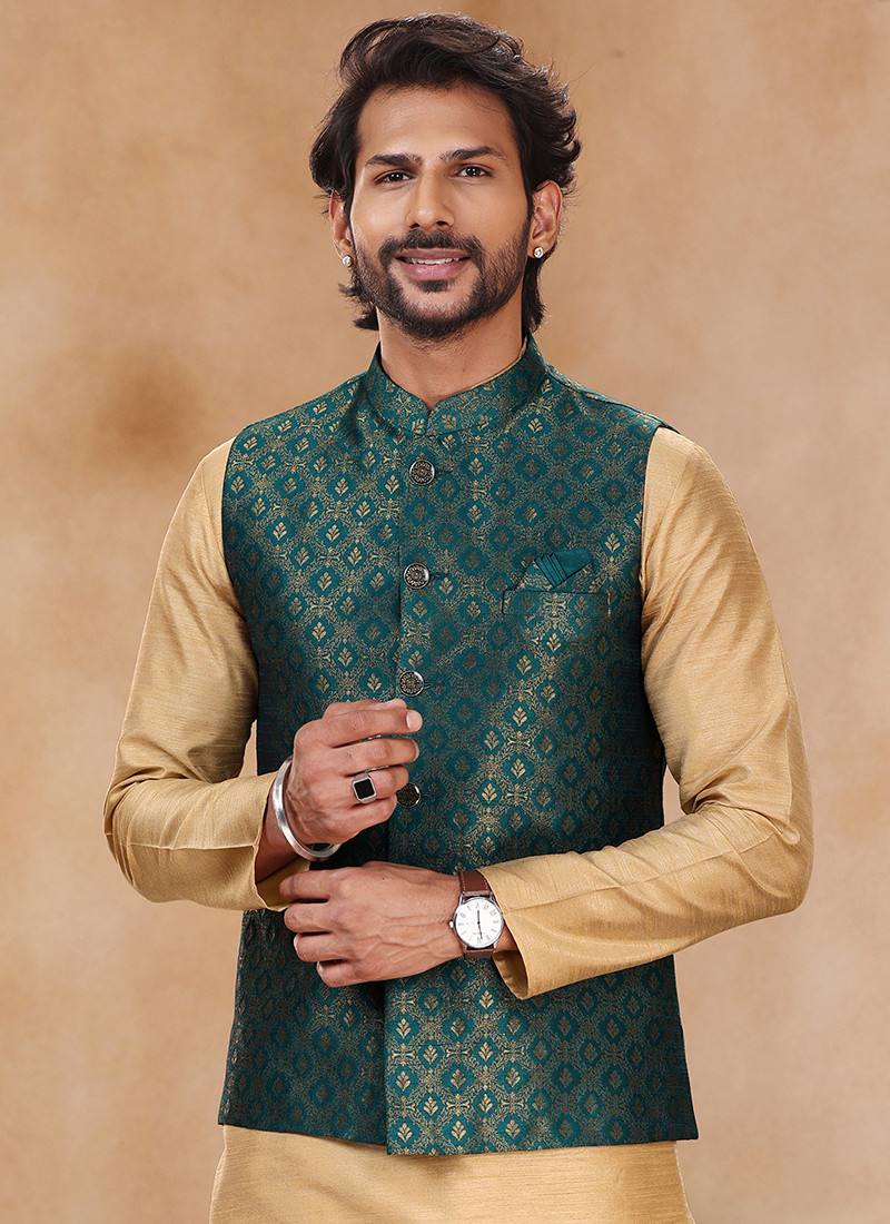 Art Banarasi Silk Kurta Sets With Jacket in Green