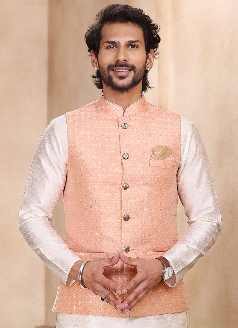 Banarasi Silk Kurta Sets With Jacket in Pink