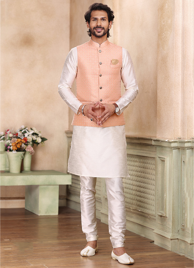 Banarasi Silk Kurta Sets With Jacket in Pink