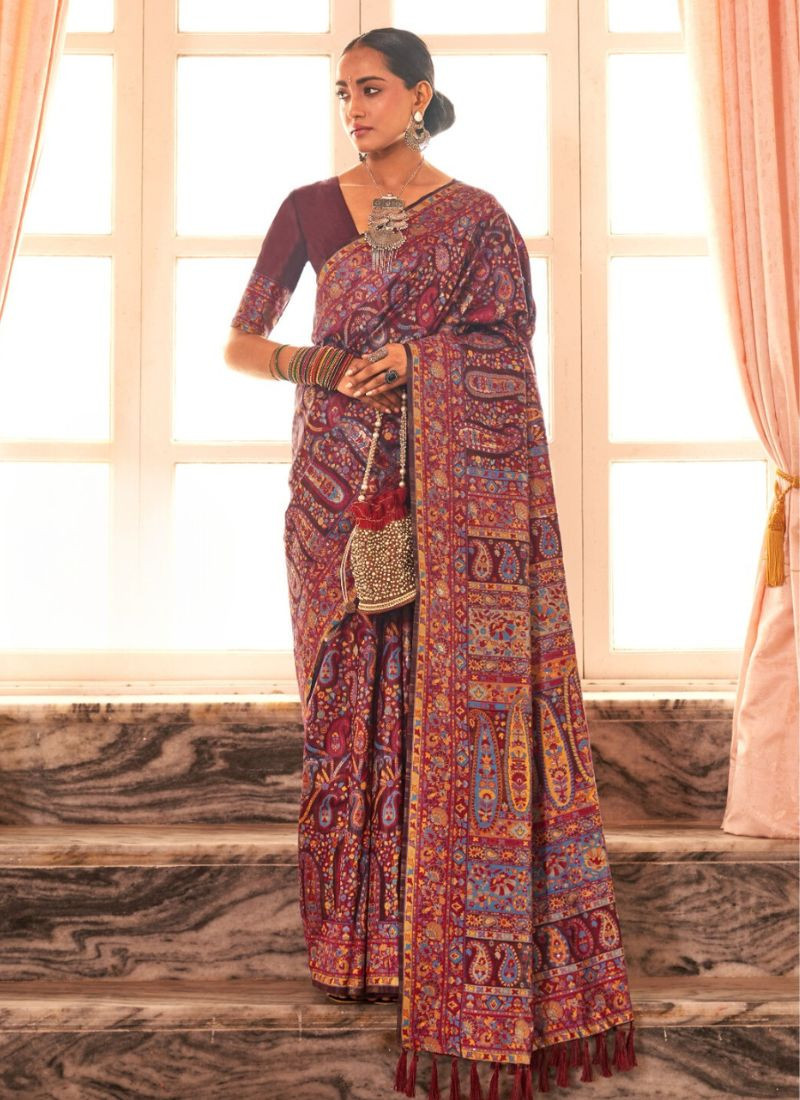 Pashmina Silk Saree in  Purple