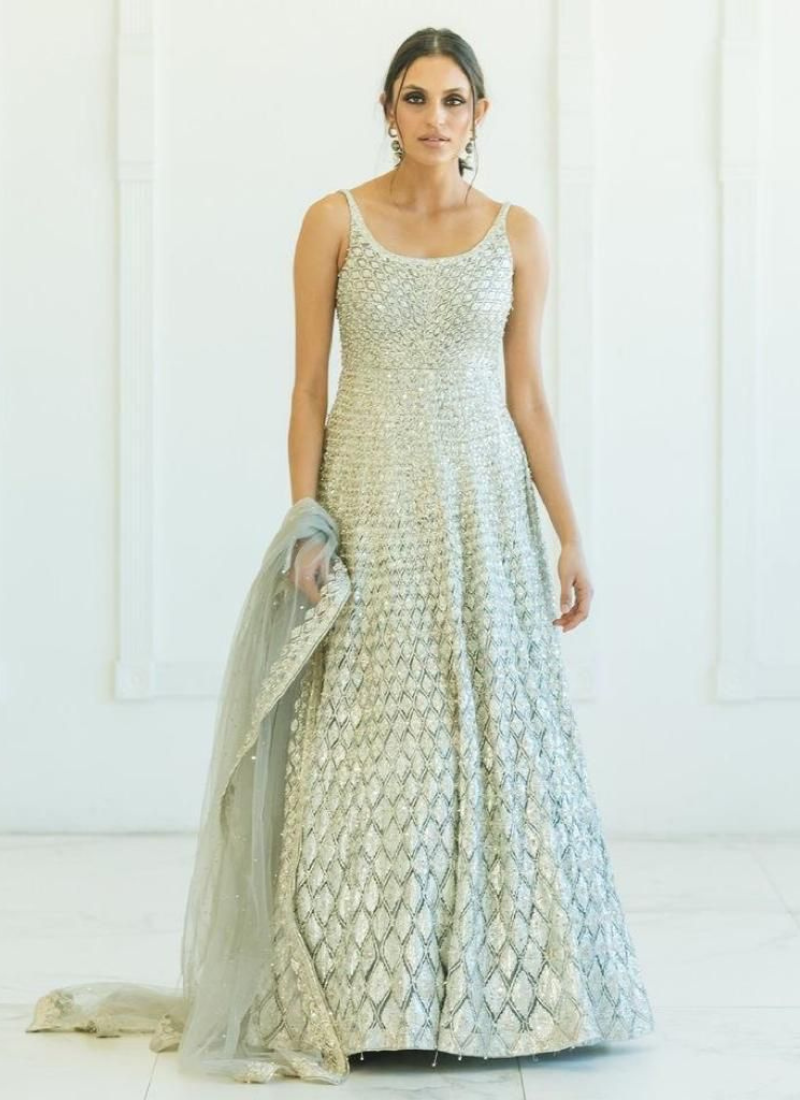 Custom Made Heavy Net Embroidery Gown