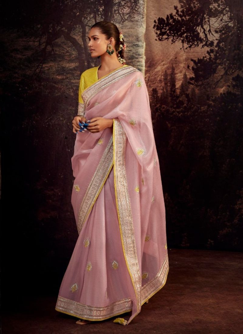 Embroidered Patry Wear Saree in Pink