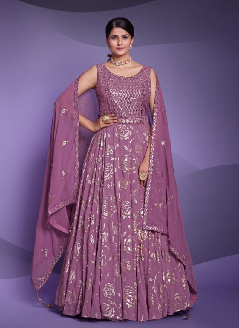 Sequins  Georgette Gown in Purple