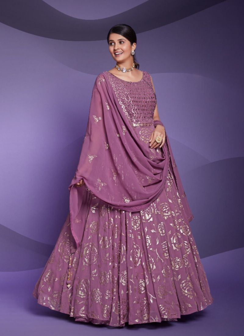 Sequins  Georgette Gown in Purple