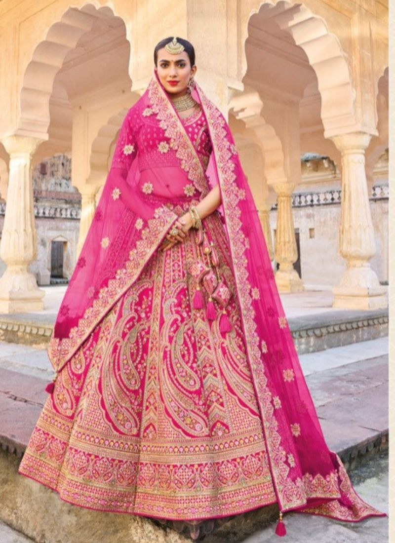 Heavy Bridal Silk Lehenga in Pink
