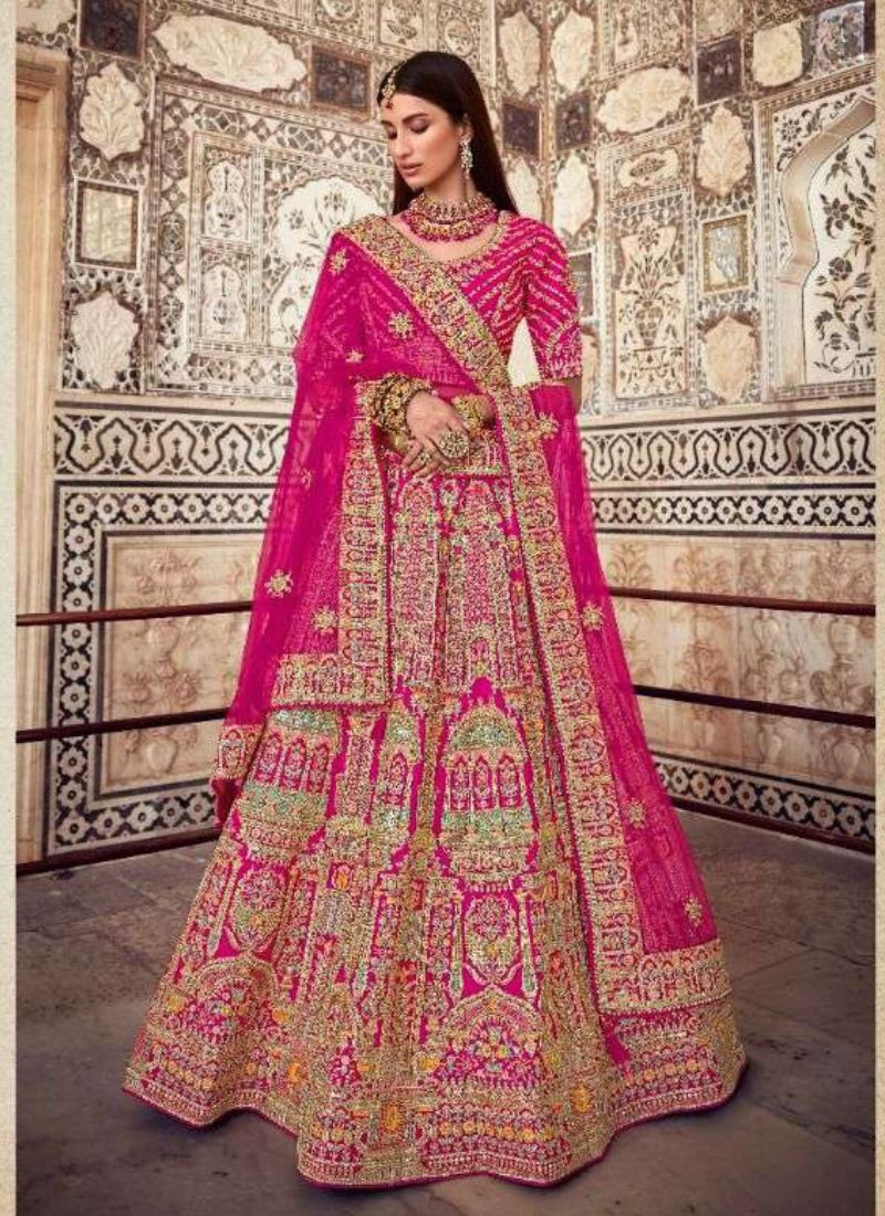 Heavy Bridal Silk Lehenga in Pink