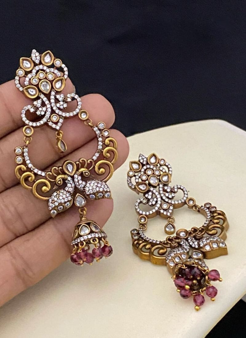 Stone Studded Jhumka Style Earrings