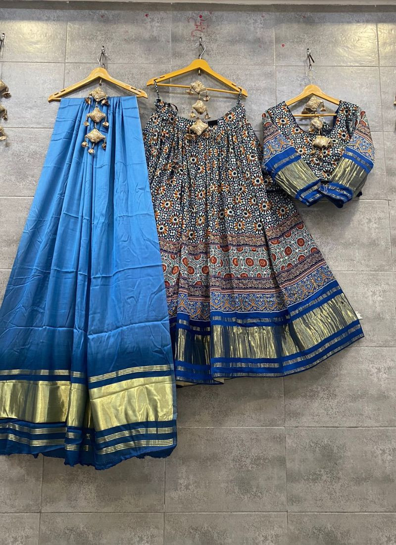 Pure crape silk Chaniya Choli in  Blue