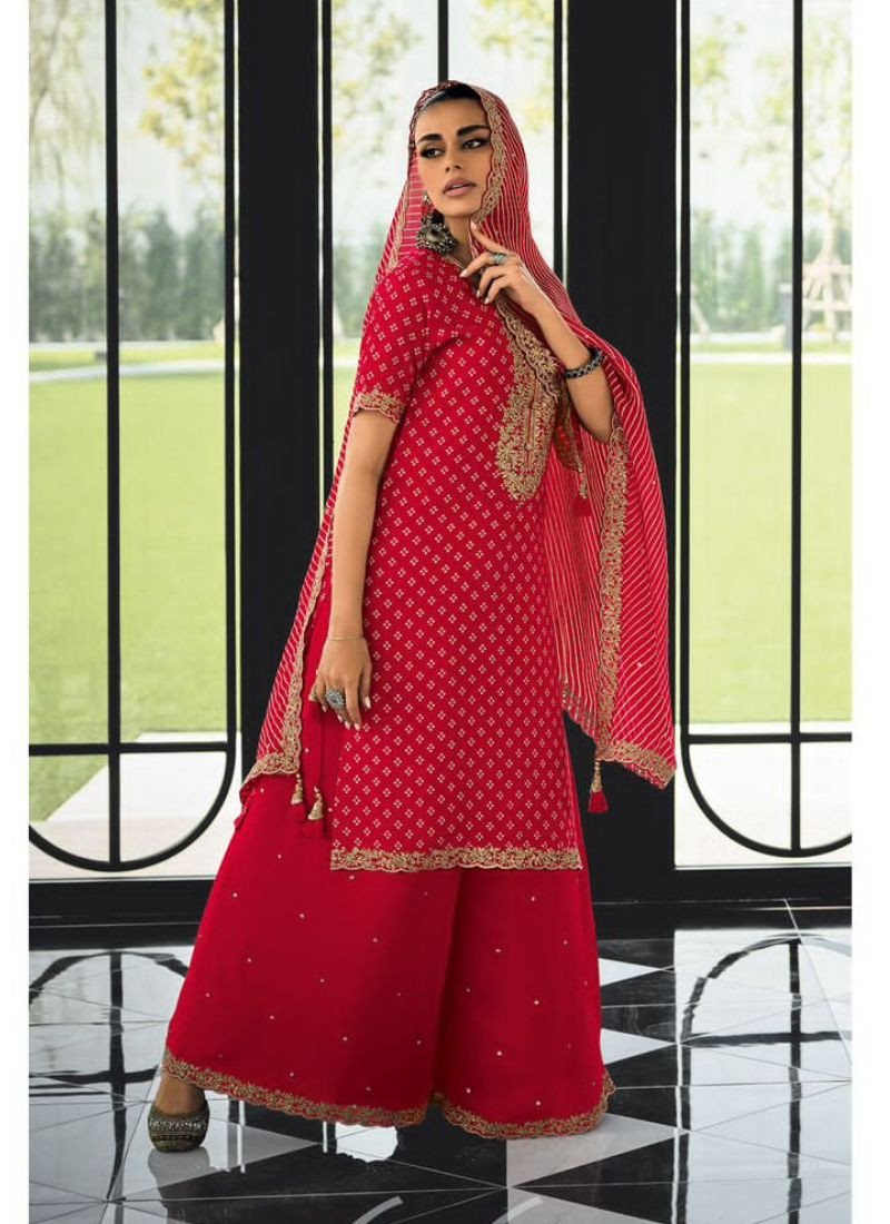Bandhani Printed Suit in Red
