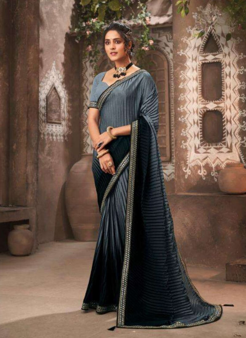 Chinon Sequence Work Saree in Grey