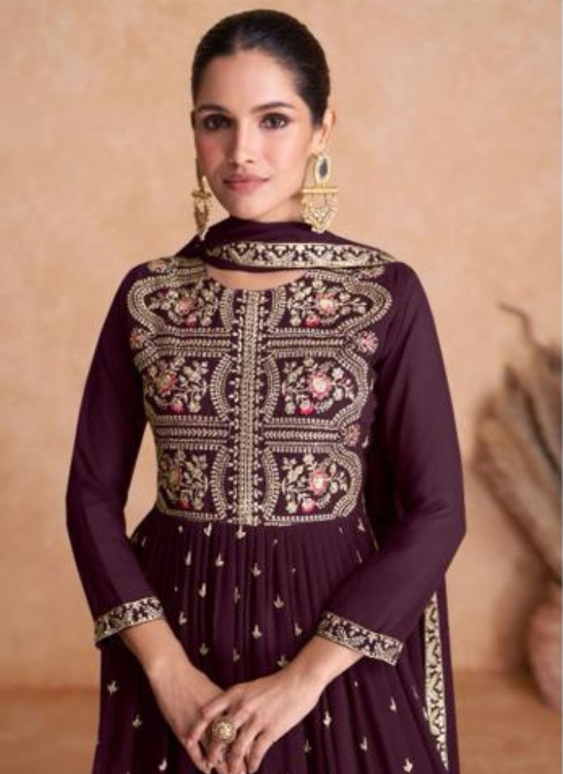 Embroidered Georgette Sharara Set in Purple