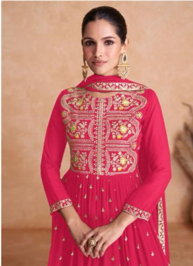 Embroidered Georgette Sharara Set in Pink