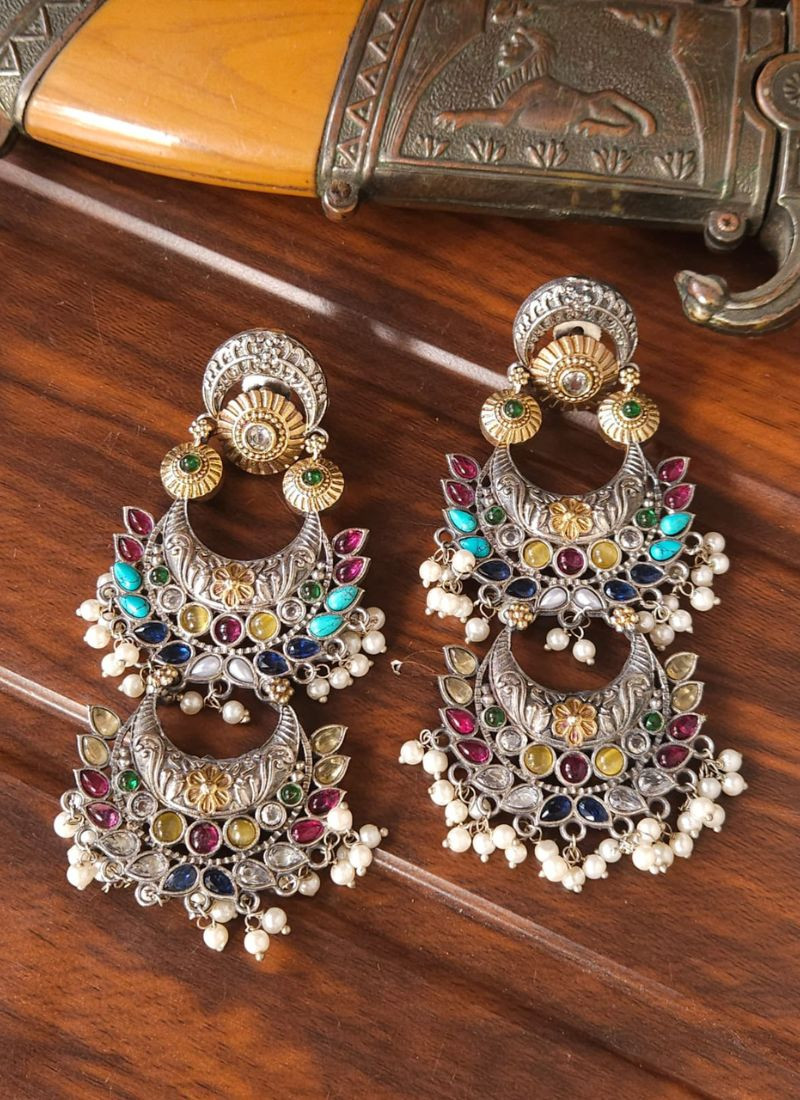 Beaded Oxidised Earrings Set