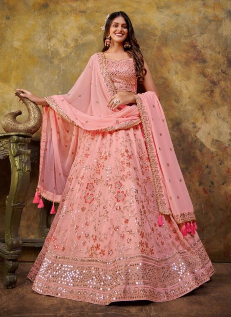 Embroidered Premium Georgette lehenga in Baby Pink