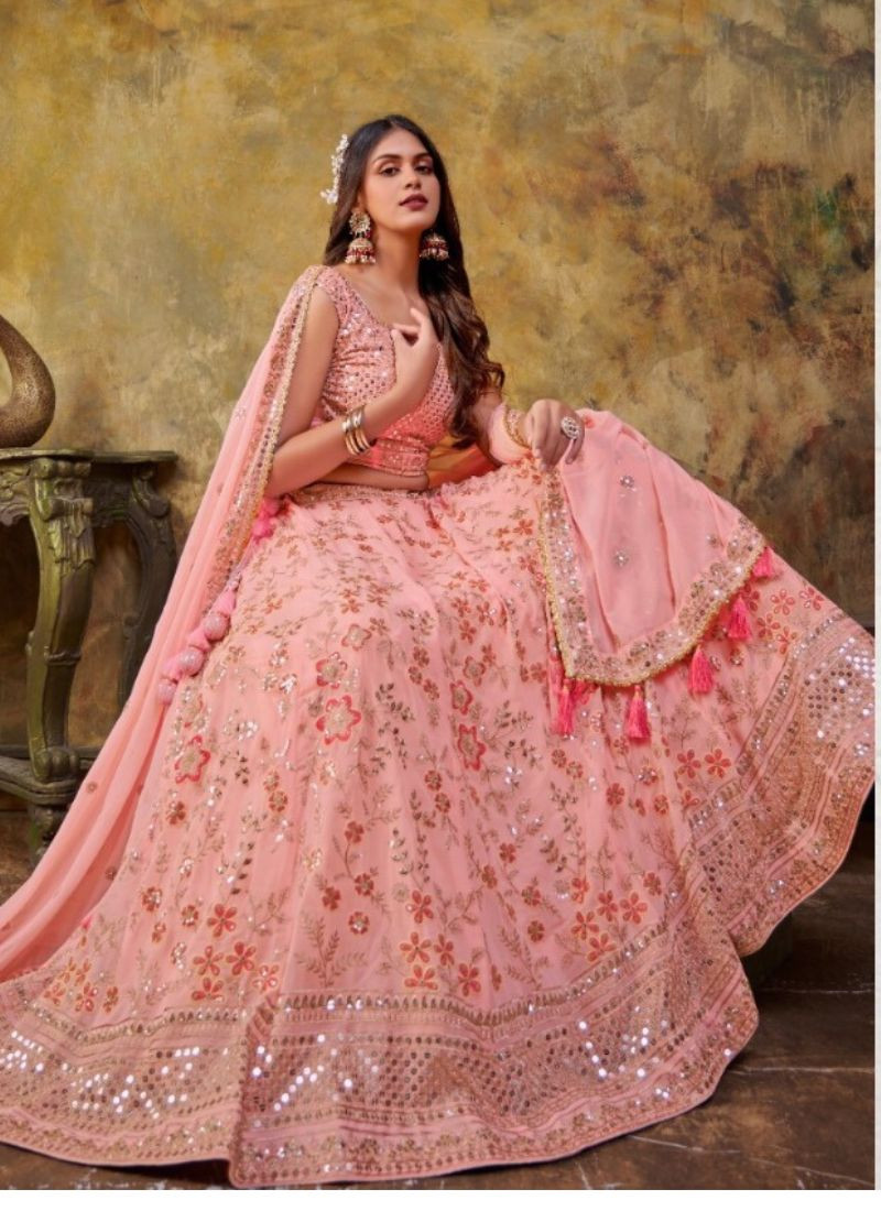 Embroidered Premium Georgette lehenga in Baby Pink