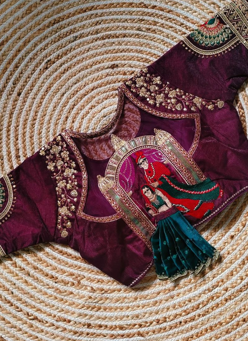 Heavy Embroidery Bridal Blouse in Purple