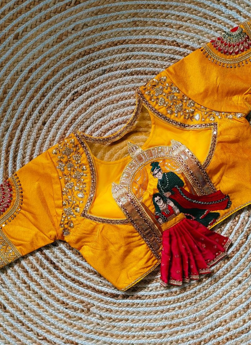 Heavy Embroidery Bridal Blouse in Yellow