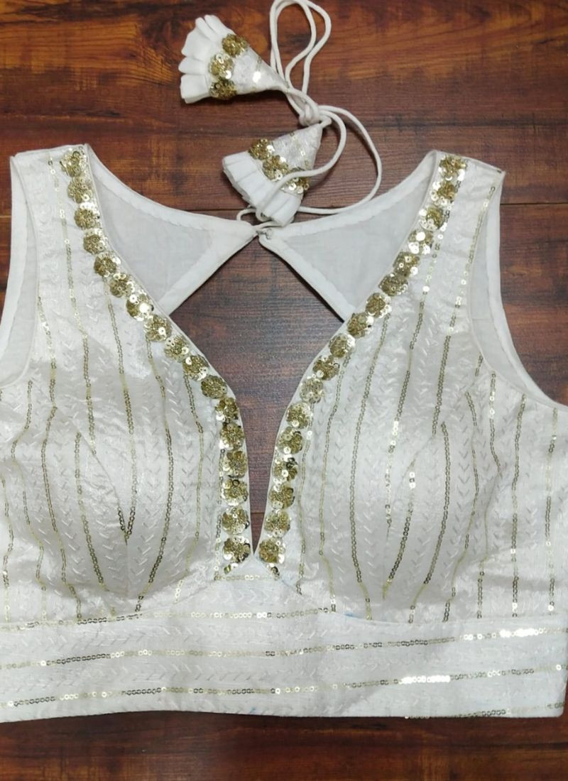 P Silk embroidery sequence Blouse in White