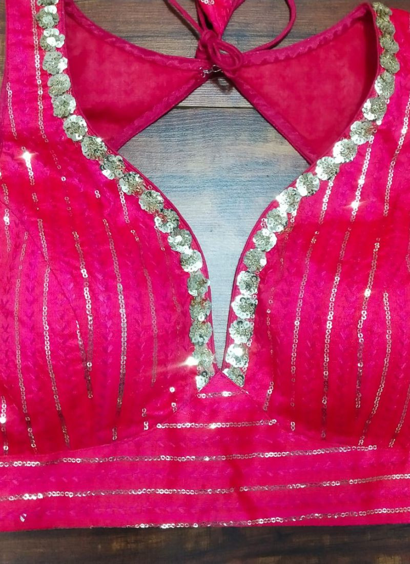 P Silk embroidery sequence Blouse in Pink